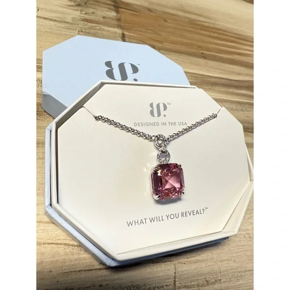 NWT Bomb Party Jewelry Rose Quartz Cubic Zirconia Pendant Necklace - Picture 5 of 10